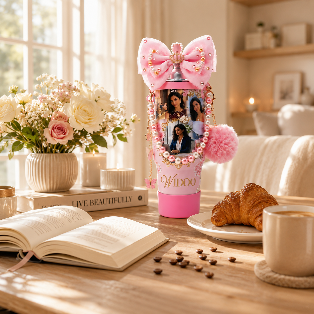Widoo tumbler styled on a bright morning table