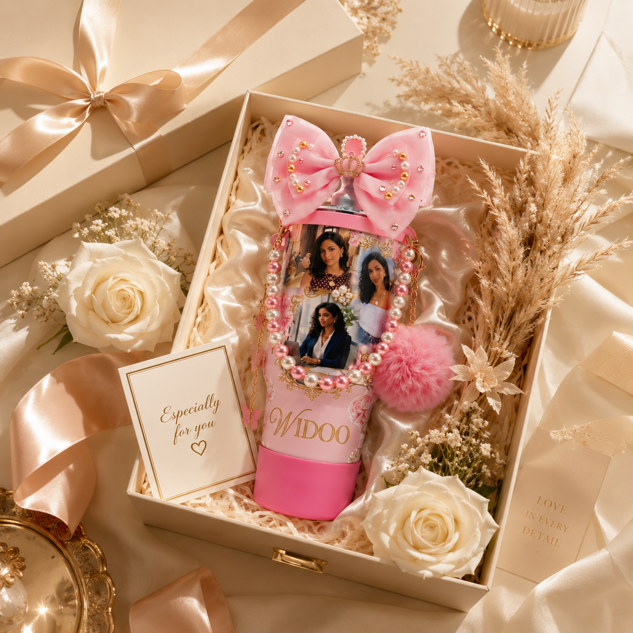 Widoo tumbler in luxury gift box with roses