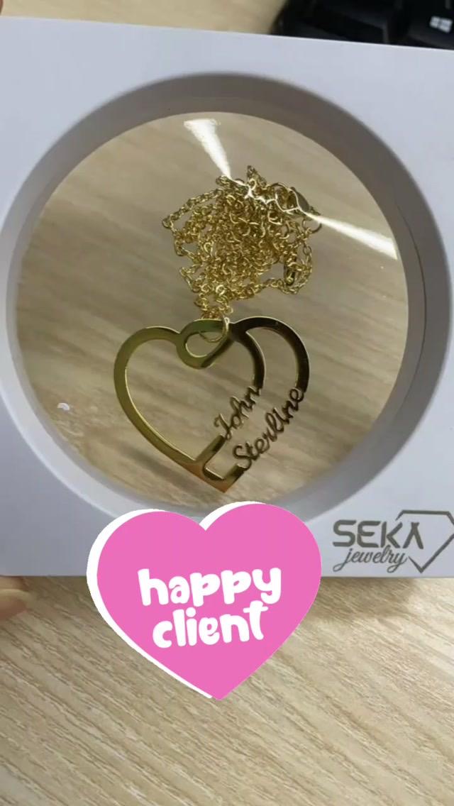Double heart couple name necklace in gold